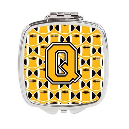 CAROLINES TREASURES Letter Q Football Black, Old Gold and White Compact Mirror CJ1080-QSCM
